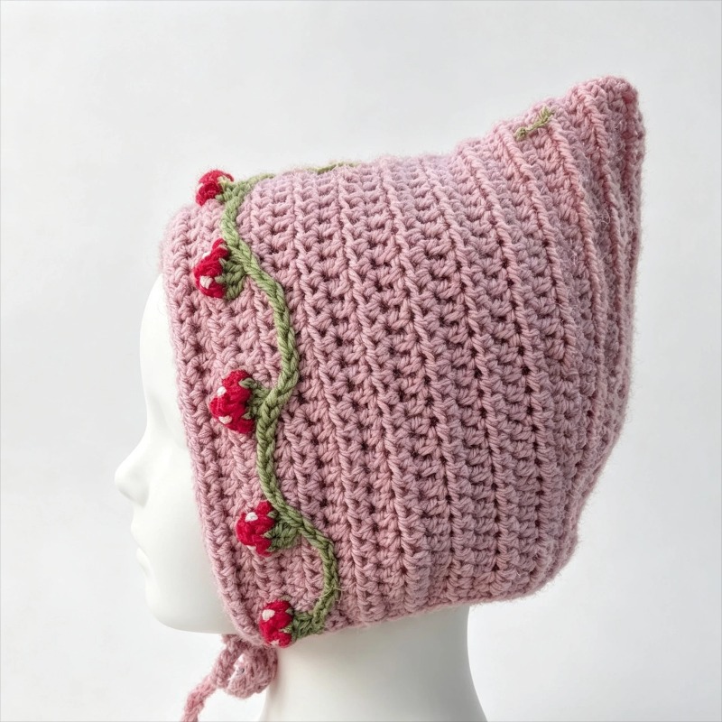 수제 크로셰 컬러풀 딸기 픽시 보넷 모자 여성용 맞춤  - Knit Beanie Hat Warm 리뷰 및 가격