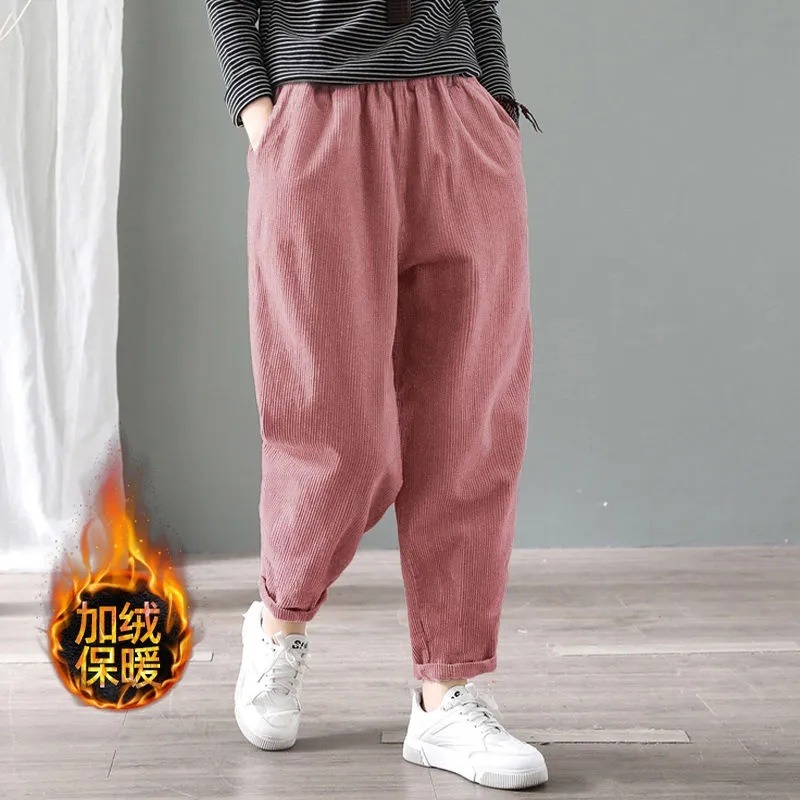 여성 코듀로이 하렘 바지 신축성 있는 허리 플리스 안감 - Corduroy Pant Warm 리뷰 및 가격
